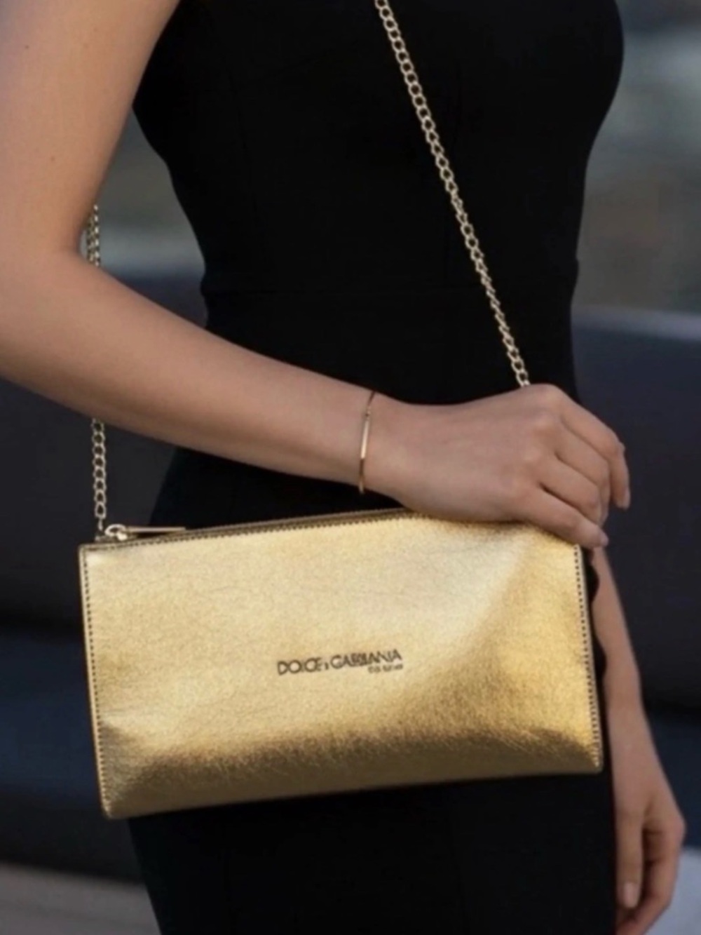 Dolce & Gabbana Metallic Gold Leather Chain Crossbody